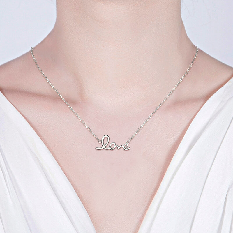 Sterling Silver 925 "Love" Word Pendant Necklace for Her