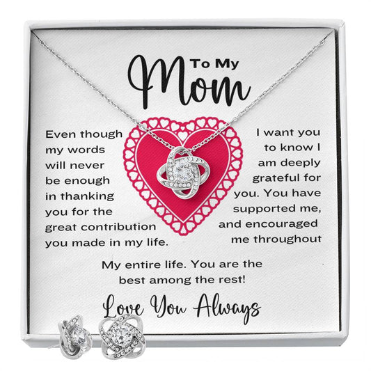 Mom Jewelry Gift Love Knot Set Necklace & Earrings