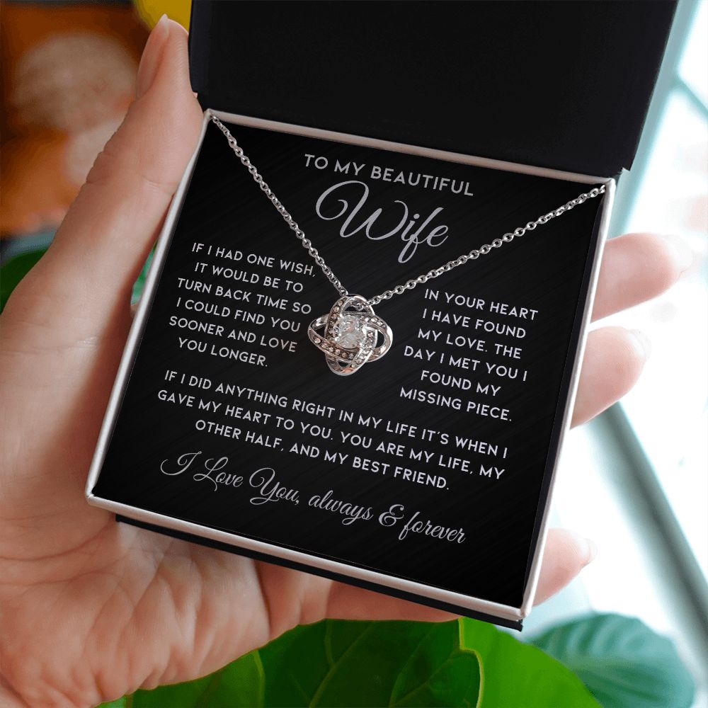 To My Wife - Love Knot Necklace w/ Message Card