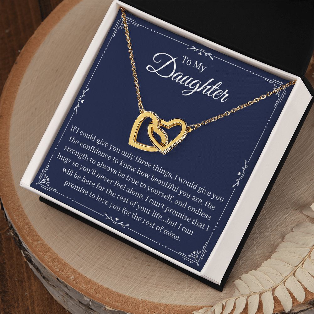 3 Things Message Card - To My Daughter - Connected Hearts Pendant Necklace