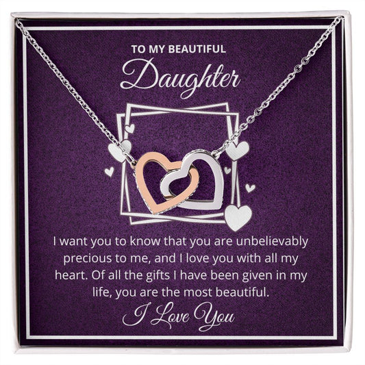 To My Daughter - Interlocking Heart Necklace Gift from Dad or Mom