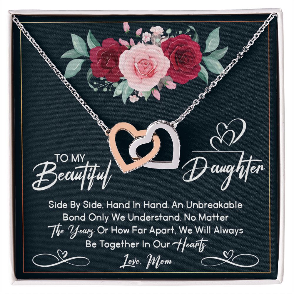 To My Daughter - Connected Hearts Pendant Necklace - Gold or Two-Tone