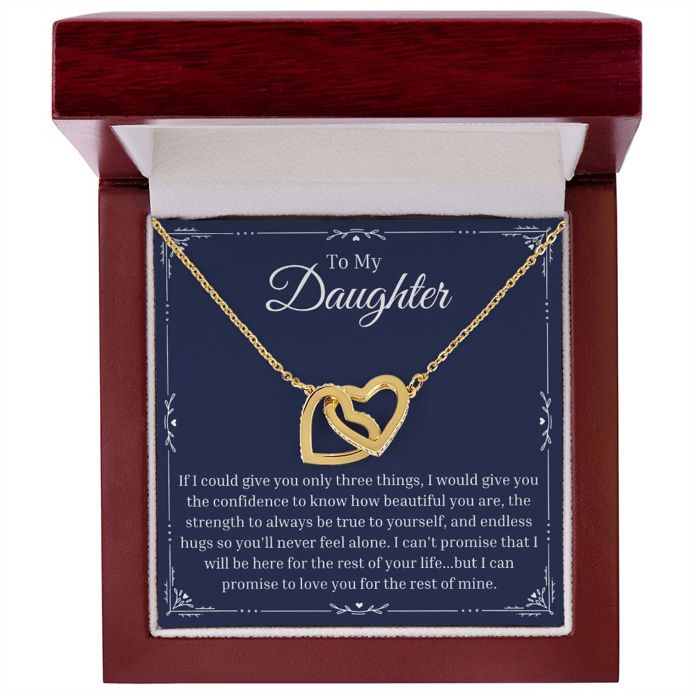 3 Things Message Card - To My Daughter - Connected Hearts Pendant Necklace